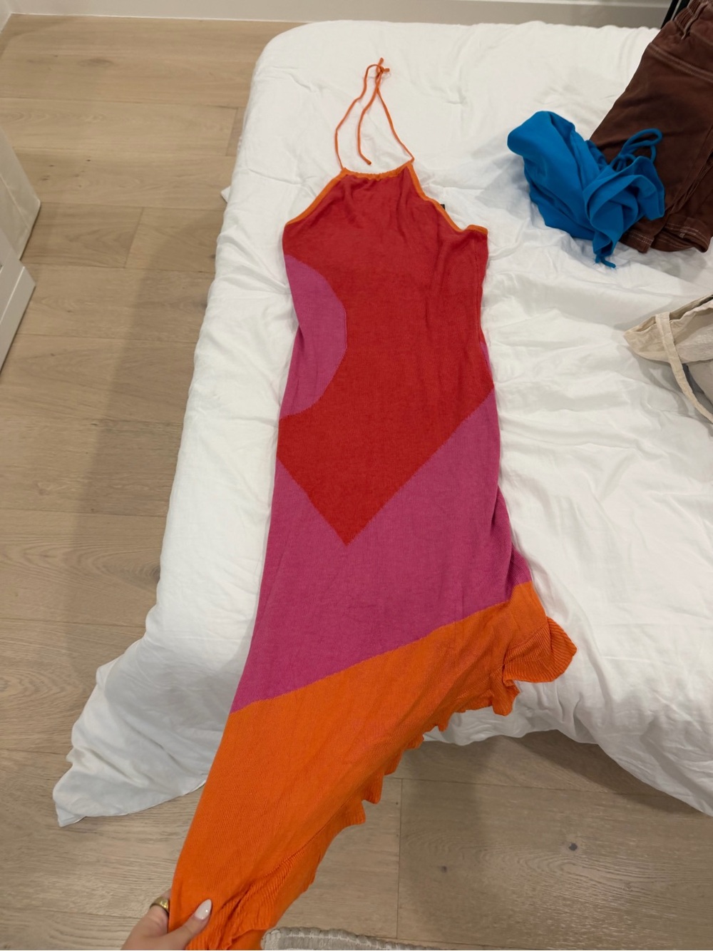 PrettyLittleThing Sunset Colorblock Halter Maxi Dress